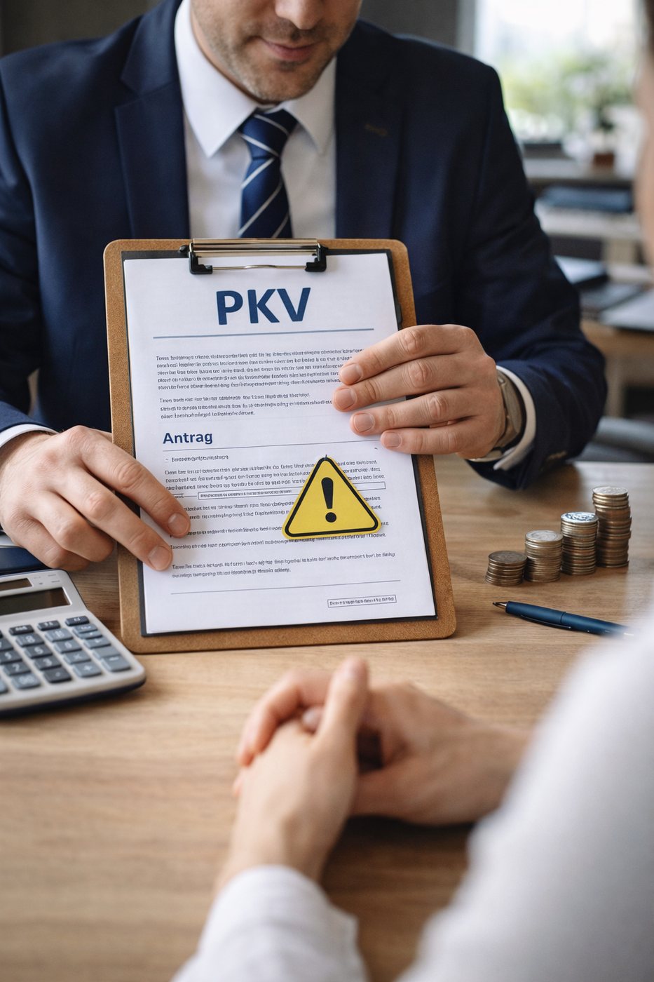 Warnhinweis auf PKV Unterlagen als Symbol für Fehler beim Tarifwechsel